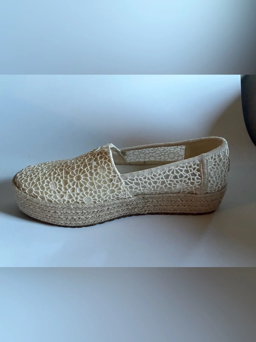 TOMS Women's Valencia Canvas Platform Espadrilles, Natural Moroccan Crochet 8